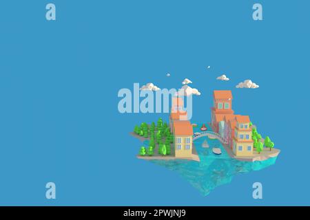 3D Illustrator Venedig in Italien. 3d-Rendering Hintergrund für niedrige Polygongeometrie. Abstrakte Polygonale Geometrische Form. Lowpoly Minimal Style Art. Stockfoto