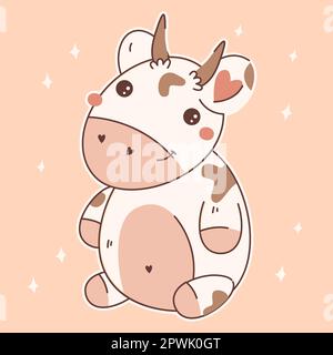 Süße Baby-Kuh-Sitzende Cartoon-Vektorsymbol-Illustration. Symbol „Tier“ Konzept „Isolierter Flacher Vektor“. Kawaii Cartoon-Style Stock Vektor