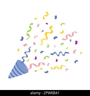 Party Popper. Explodierender festlicher Popper mit Konfetti. Das Element der Feier eines neuen Jahres, eines Geburtstags und eines beliebigen Feiertags. Stock Vektor