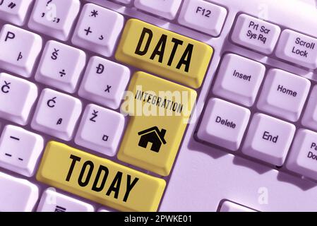 Inspiration zur Darstellung von Signage Data Integration umfasst das Geschäftskonzept die Kombination von Daten aus verschiedenen Quellen Stockfoto