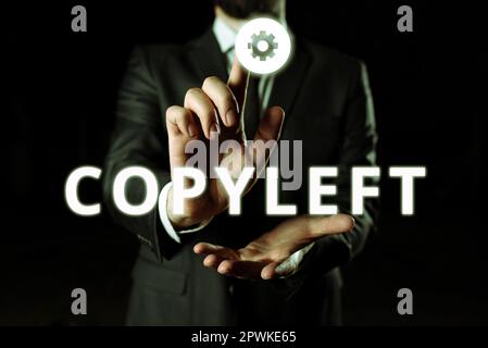 Inspiration mit dem Schild Copyleft, Word für das Recht, Software und Kunstwerke frei zu verwenden, zu modifizieren, zu kopieren und zu teilen Stockfoto