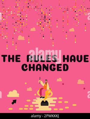 Das Schild zeigt die Regeln haben sich geändert, das Konzeptfoto die Vereinbarung oder Richtlinie verfügt über einen neuen Satz von Befehlen Stockfoto