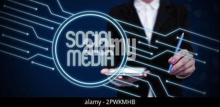 Textunterschrift mit Darstellung von Social Media, Internetkonzept Online-Kommunikationskanal Vernetzung Microblogging Stockfoto