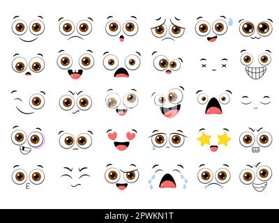 Sammlung von Emoticons mit unterschiedlicher Stimmung. Satz von volumetrischen Cartoon Emoji Gesichter in verschiedenen Ausdrücken - glücklich, traurig, weinen, Angst, verrückt. Auf weiß b Stockfoto