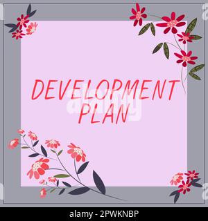 Inspiration zeigt Schild Entwicklungsplan, Konzeptfoto die Planung der Erschließung einer Fläche Stockfoto