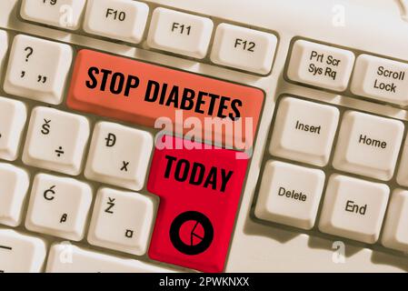 Schreiben Text Stop Diabetes, Business Showcase Blood Sugar Level ist höher als normal injizieren Insulin Stockfoto