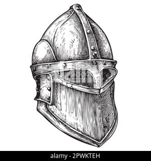 Knight-Helm, handgezeichnet, Zeichnung, Vektordarstellung Stock Vektor