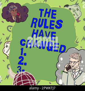 Schild, das die Regeln geändert hat, Internetkonzept die Vereinbarung oder Richtlinie verfügt über einen neuen Satz von Befehlen Stockfoto