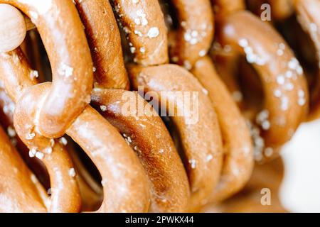 Bretzel oder Pretzel, original deutsches Rezept. Poster-Banner für Bäckerei-Café-Menü. Oktoberfest-Karte. Speicherplatz kopieren Stockfoto