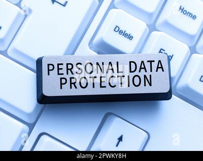 Schild mit Angaben zum Schutz personenbezogener Daten, zum Schutz von Geschäftsideen und zur Identifizierung personenbezogener Daten für das Sicherheitssystem Stockfoto