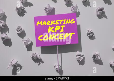 Textüberschrift zur Darstellung des Marketing-KPI-Konzepts, Business Showcase Messen Sie die Effizienz von Kampagnen in Marketingkanälen Stockfoto
