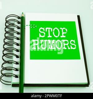 Begrifflicher Titel Hören Sie Gerüchten auf, das Internetkonzept beendet die Verbreitung der Geschichte unsicherer oder zweifelhafter Wahrheit Stockfoto