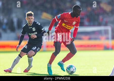 Farum, Dänemark. 30. April 2023. Mohamed Diomande (10) vom FC Nordsjaelland, gesehen während des Superliga-Spiels 3F zwischen dem FC Nordsjaelland und Aarhus GF rechts vom Dream Park in Farum. (Foto: Gonzales Photo/Alamy Live News Stockfoto