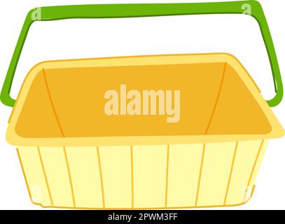 Plastikeimer-Zeichentrickfilm. Verpackungsbehälter, Produktrealistisches Schild für Lebensmitteleimer aus Kunststoff. Darstellung isolierter Symbolvektoren Stock Vektor