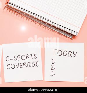 Inspiration mit dem Schild E Sports Coverage, Conceptual Photo Reporting live auf dem neuesten Sportwettkampf Broadcasting Stockfoto