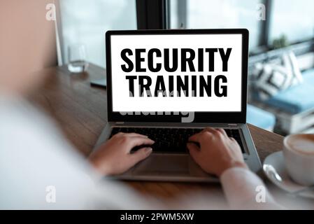 Textunterschrift Präsentation der Sicherheitsschulung, Internetkonzept bietet Schulungen zum Sicherheitsbewusstsein für Endbenutzer Stockfoto