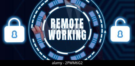 Konzeptionelle Darstellung Remote Working, ein Wort über eine Situation, in der ein Mitarbeiter hauptsächlich von zu Hause aus arbeitet Stockfoto