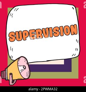 Textzeichen mit Aufsicht, Wort zur Überwachung und Koordination des Anlagenbetriebs Stockfoto