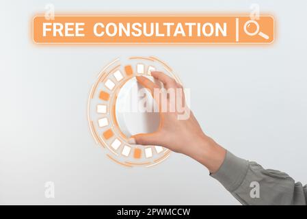 Begrifflicher Titel Kostenlose Beratung, Wort geschrieben über medizinische und rechtliche Diskussionen ohne Bezahlung Stockfoto