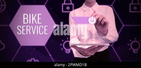 Textunterschrift zur Präsentation des Fahrradservice, der konzeptionellen Fotoreinigung und der Reparatur des Motorradmechanismus, um den besten Zustand zu erhalten Stockfoto