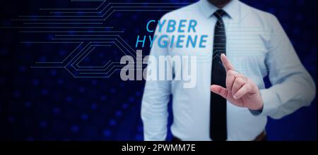 Schreiben Anzeigetext Cyber Hygiene, Geschäftskonzept Schritte, die Computerbenutzer Unternehmen, um ihre Cyber-Sicherheit zu verbessern Stockfoto
