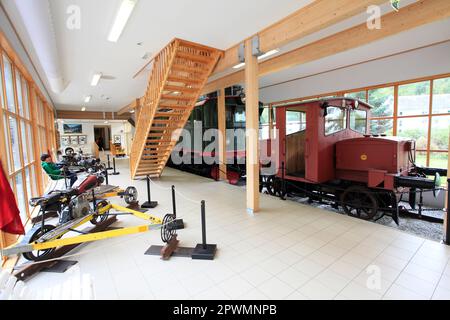 Innenansicht des Flam Railway Museum, Flam Town, Flamsdalen Valley, Aurlandsfjorden Fjord, Sogn Og Fjordane Region Norwegens, Skandinavien, Europa. Stockfoto