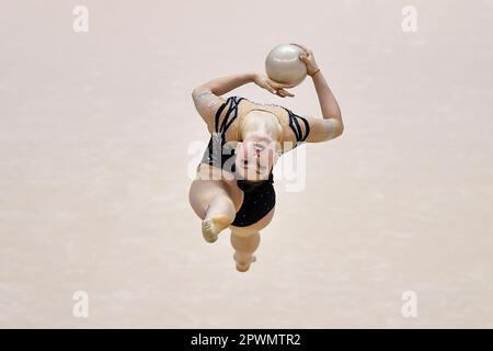 Turin, Italien, Italien. 30. April 2023. Italien, Turin 30/04/23 .Pala Gianni Asti aus Turin .Finale sechs der Nationalen Rhythmischen Turnmeisterschaft Serie A 2023.Milena Baldassarri.Ginnastica Fabbriano.Ball (Bild: © Tonello Abozzi/Pacific Press via ZUMA Press Wire) NUR REDAKTIONELLE VERWENDUNG! Nicht für den kommerziellen GEBRAUCH! Stockfoto