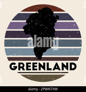 Grönland-Logo. Schild mit der Landkarte und farbigen Streifen, Vektorillustration. Stock Vektor