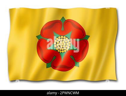 Flagge des Lancashire County, Großbritannien schwenkt Bannersammlung. 3D-Abbildung Stockfoto