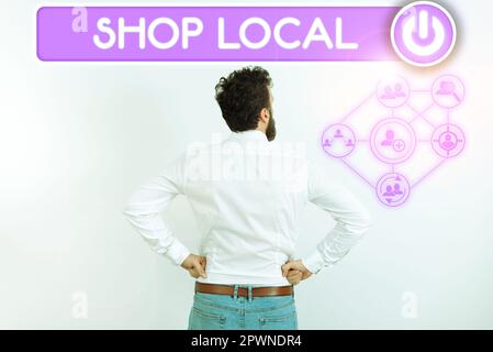 Konzeptionelle Überschrift Shop Local, Business Idea eine Präferenz, um lokal produzierte Waren und Dienstleistungen zu kaufen Stockfoto
