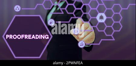 Textzeichen für Korrekturlesen, Internet-Konzept, Rechtschreibprüfung und -Markierung, Grammatik- und Syntaxfehler Stockfoto