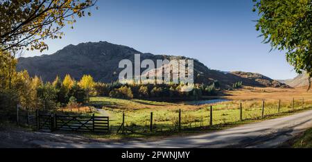 Die Straße hinauf nach Blea Tarn von Little Langdale, English Lake District. Stockfoto