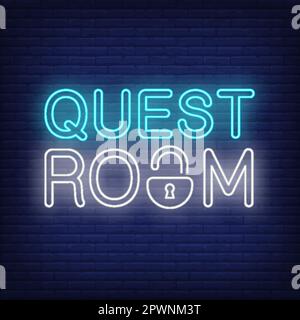 Quest Room Neonschild. Text mit Sperre Stock Vektor