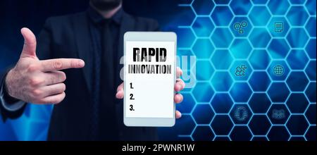 Handgeschriebenes Schild Rapid Innovation, Geschäftsübersicht, charakteristisch für eine Website, die Suchmaschinenalgorithmen verwendet Stockfoto