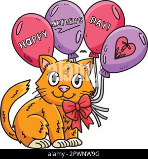 Happy Mothers Day Cat Und Ballons Cartoon Clipart Stock Vektor