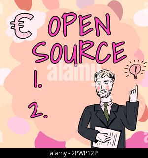 Inspiration mit Open-Source-Schild, Geschäftsübersicht, in der die Software angegeben wird, welche Originalquelle frei verfügbar ist Stockfoto
