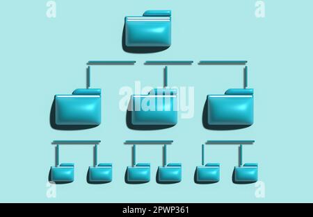 Ordnerhierarchie, Konzept der Dokumentarchivierung. Effiziente Dokumentationsstruktur, papierloser Informationsaustausch. 3D-Darstellung, Rendering Stockfoto