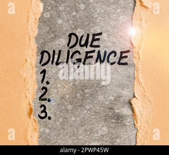Inspiration mit Zeichen Due Diligence, Geschäftsübersicht Vermeiden Sie, dass andere Geschäftsinhaber für eine Vereinbarung Schaden nehmen Stockfoto