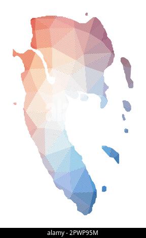 Karte von Ko Lanta. Niedrige Poly-Darstellung der Insel. Geometrisches Design mit Streifen. Technologie, Internet, Netzwerkkonzept. Vektordarstellung. Stock Vektor