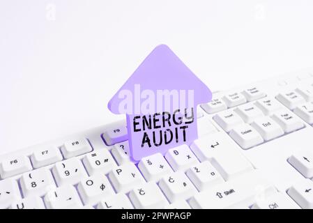 Text, der Inspiration Energy Audit, Business overview Assessment of the Energy needs and efficiency of a Building zeigt Stockfoto