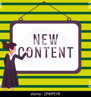 Textzeichen mit neuen Inhalten, frischem Geschäftskonzept wertvolle und relevante Informationen oder Kontext eines Dokuments Stockfoto