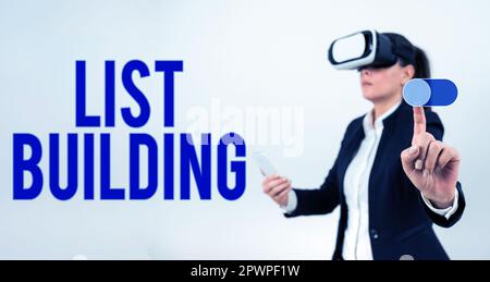 Textüberschrift Presentation List Building, Business Overview Database mit Personen, die Sie mit Ihrer Marketingbotschaft kontaktieren können Stockfoto