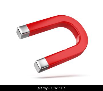 Roten Hufeisen-Magnet auf weißem Hintergrund Stockfoto