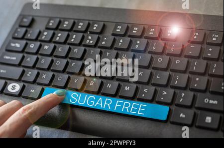 Schild mit der Aufschrift „Sugar Free, Business Idea“, das anstelle von Zucker eine künstliche Süßungssubstanz enthält Stockfoto