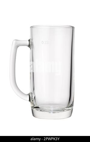 Leeres Glas Bier stein isoliert auf weißem Hintergrund, Stockfoto