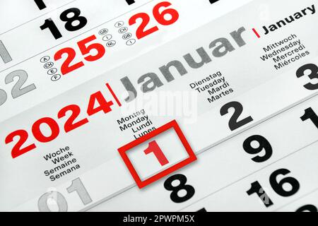 Deutscher Kalender 1. Montag, 2024. Januar Stockfoto