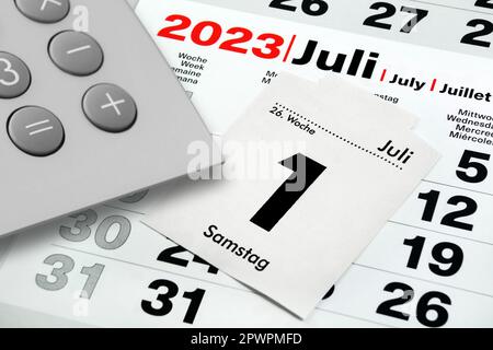 Deutscher Kalender 1. Juli 2023 Samstag und Computer Stockfoto