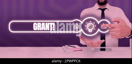 Zuschuss für Konzeptausstellung, Geld für Konzeptfotos, das von einer Organisation oder Regierung für einen Zweck vergeben wird Stipendium Stockfoto