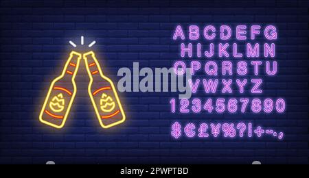 Klappflaschen Neonschild Stock Vektor