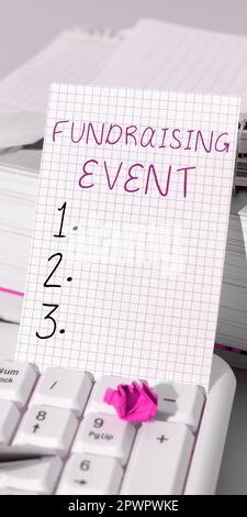 Handschriftliches Schild Fundraising Event, Wort für Kampagne, deren Zweck es ist, Geld für eine Sache zu sammeln Stockfoto
